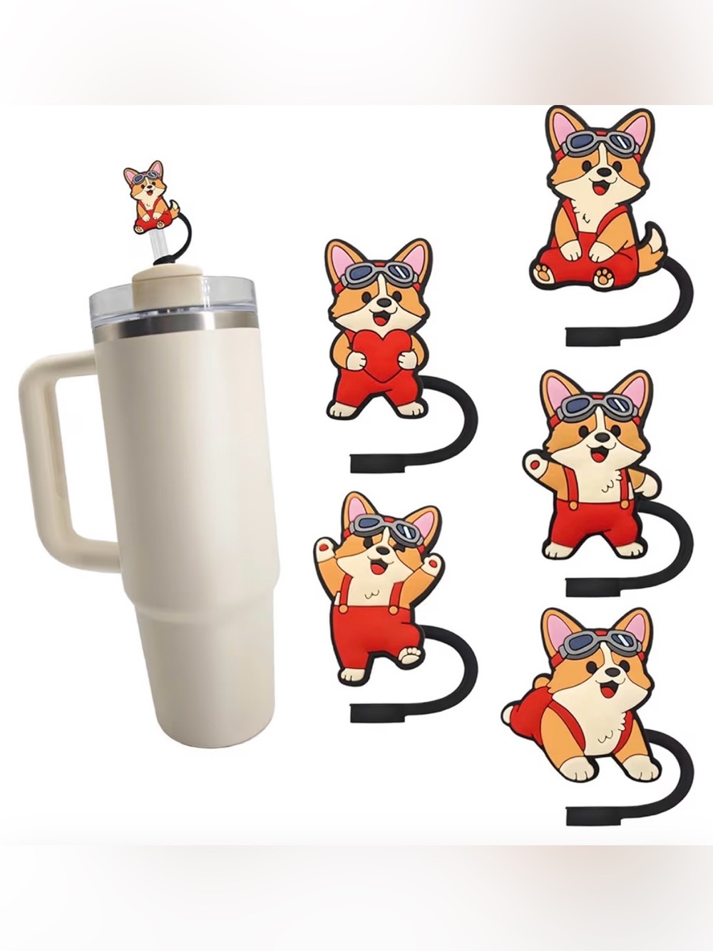Cute Corgi Straw Topper-5 pcs